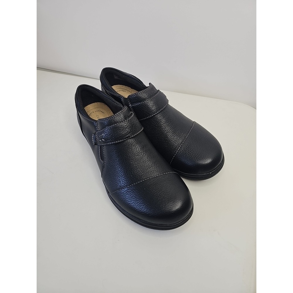 Clarks Collection CHEYN ONYX Black‎ Leather Slip Onn Loafer Flat SHOE Size 7.5 M